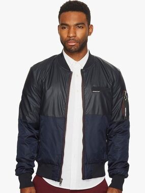Members Only Navy and Black Colorblock Bomber Jacket